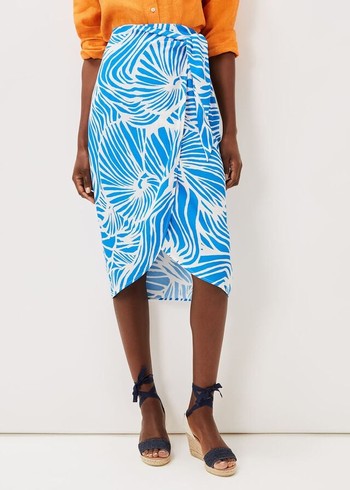 Phase Eight Dorothy Shell Print Wrap Skirts Blue/White Canada | MIWANK-217